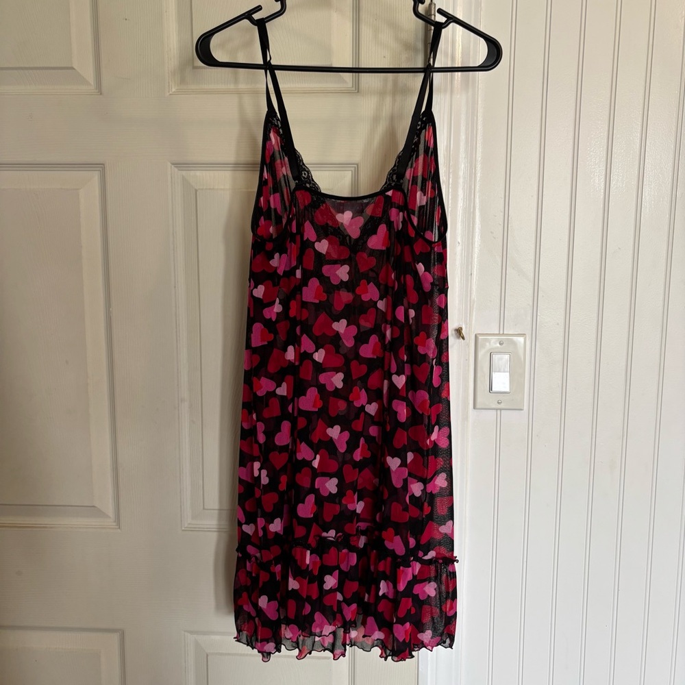 Cacique Lane Bryant Size 18/20 Mesh Heart Print Chemise Slip Lace neglige Y2k - Picture 7 of 7